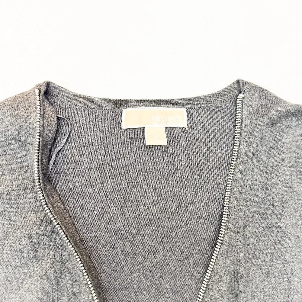 Michael Kors Deep V-Neck Zipper Adjustable Gray Knee Length Dress Size M